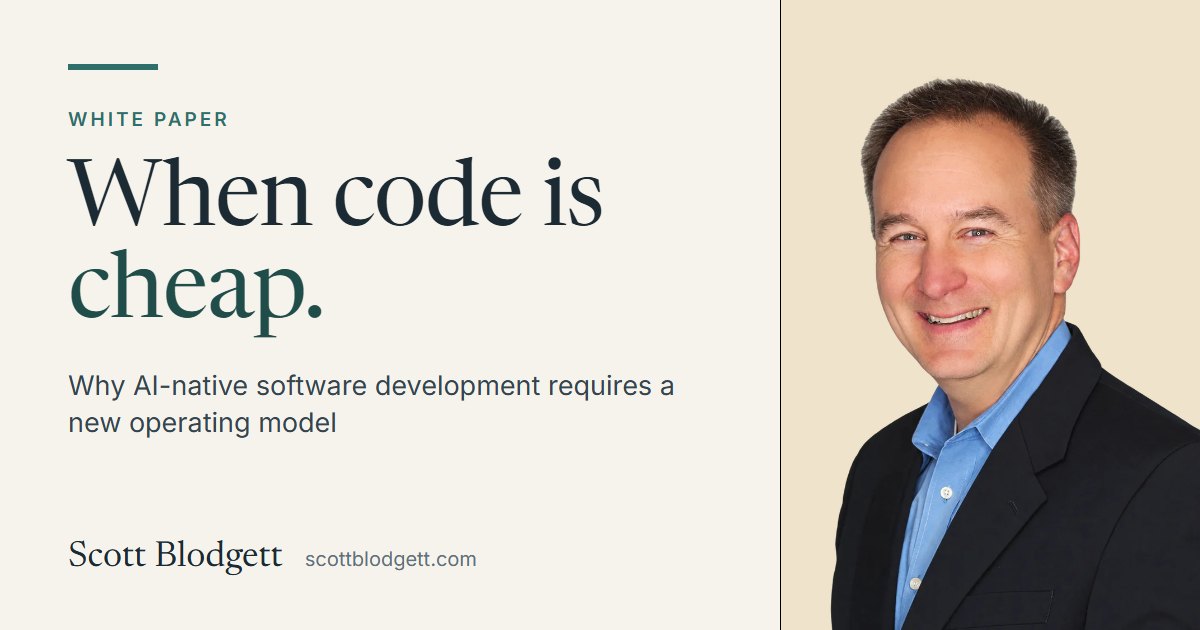 Cover of the white paper When code is cheap, by Scott Blodgett